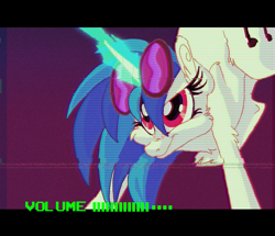 Size: 600x517 | Tagged: safe, artist:deepfriedrainbows, dj pon-3, vinyl scratch, pony, unicorn, fake screencap, female, fluffy, glasses off, glowing horn, horn, magic, mare, scan lines, solo, vhs, volume