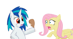 Size: 1024x551 | Tagged: safe, artist:hardcyder, dj pon-3, fluttershy, vinyl scratch, pegasus, pony, unicorn, meat, ponies eating meat, wrong eye color