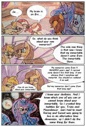 Size: 1731x2550 | Tagged: safe, artist:mysteriousshine, moondancer, princess luna, sunset shimmer, trixie, alicorn, pony, unicorn, comic:the children of the night, dialogue, ethereal mane, female, mare, starry mane, traditional art