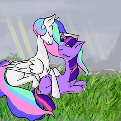 Size: 881x885 | Tagged: safe, artist:ieatedmeself, princess celestia, twilight sparkle, alicorn, pony, female, lesbian, shipping, twilestia