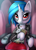 Size: 1281x1769 | Tagged: safe, artist:dazko, dj pon-3, vinyl scratch, pony, unicorn, cinema, clothes, jacket, necklace, popcorn, red eyes, skirt, soda, solo, theater