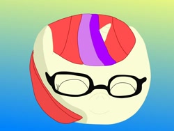 Size: 1280x960 | Tagged: safe, artist:slimgoomba, moondancer, pony, unicorn, ball, balldancer, cute, dancerbetes, eyes closed, female, glasses, gradient background, happy, inanimate tf, mare, morph ball, solo, transformation