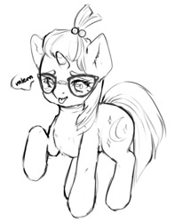 Size: 566x687 | Tagged: artist needed, safe, moondancer, pony, unicorn, /mlp/, 4chan, cute, dancerbetes, drawthread, female, glasses, looking at you, mare, mlem, monochrome, silly, simple background, solo, tongue out, white background