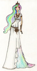 Size: 600x1141 | Tagged: safe, artist:ladyamaltea, princess celestia, clothes, humanized, skinny, solo, traditional art