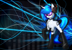 Size: 1600x1120 | Tagged: safe, artist:wreky, dj pon-3, vinyl scratch, pony, unicorn, clothes, crystallized, headphones, socks