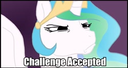 Size: 769x409 | Tagged: safe, princess celestia, alicorn, pony, challenge accepted, female, mare, meme, reaction image