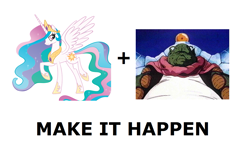 Size: 1337x796 | Tagged: safe, princess celestia, alicorn, pony, dragon ball, dragon ball z, dragonball z abridged, exploitable meme, make it happen, meta, super kami celestia