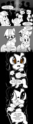 Size: 896x3304 | Tagged: safe, artist:mamatwilightsparkle, igneous rock pie, moondancer, spike, twilight sparkle, dragon, pony, unicorn, baby, baby spike, campfire, comic, food, mama twilight, mama twilight sparkle, marshmallow, monochrome, tumblr, younger