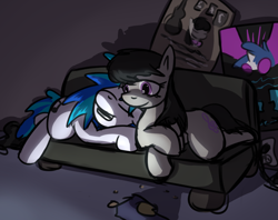 Size: 1280x1013 | Tagged: safe, artist:johnnoz, dj pon-3, octavia melody, vinyl scratch, earth pony, pony, unicorn, female, lesbian, scratchtavia, shipping, sleeping