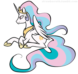 Size: 721x683 | Tagged: safe, artist:orangealley, artist:strawberreth, princess celestia, alicorn, pony, female, horn, mare, multicolored mane, solo, white coat