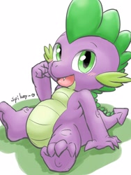 Size: 1200x1600 | Tagged: safe, artist:gamijack, spike, dragon, baby, baby dragon, blushing, chubby, cute, green eyes, male, simple background, sitting, solo, spikabetes, text, white background