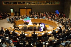 Size: 900x606 | Tagged: dead source, safe, artist:serindo, princess celestia, princess luna, rarity, human, irl, photo, ponies in real life, united nations, vector