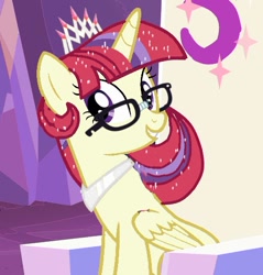 Size: 482x505 | Tagged: safe, artist:cloudyfashions, edit, edited screencap, screencap, moondancer, alicorn, pony, alicornified, alternate universe, crown, female, jewelry, mare, moondancercorn, race swap, regalia