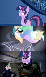 Size: 840x1405 | Tagged: safe, princess celestia, spike, twilight sparkle, alicorn, dragon, pony, dialogue wheel, mass effect, parody