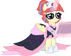 Size: 1008x793 | Tagged: safe, artist:cloudyfashions, moondancer, alicorn, pony, alicornified, alternate universe, clothes, coronation dress, crown, dress, female, jewelry, magic, mare, moondancercorn, race swap, regalia, telekinesis