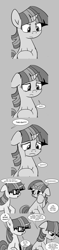 Size: 960x4080 | Tagged: safe, artist:mamatwilightsparkle, moondancer, spike, twilight sparkle, dragon, pony, unicorn, comic, crying, glasses, implied spike, mama twilight sparkle, monochrome, sad, tumblr, younger