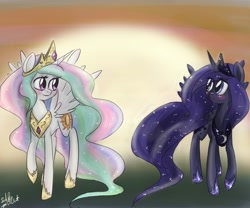 Size: 1200x1000 | Tagged: safe, artist:silbersternenlicht, princess celestia, princess luna, alicorn, pony, duo, duo female, female, sisters