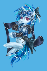 Size: 700x1063 | Tagged: safe, artist:saturnspace, dj pon-3, vinyl scratch, pony, unicorn, clothes, latex, punk, solo, steampunk