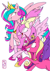 Size: 2407x3409 | Tagged: safe, artist:queencarolina, princess cadance, princess celestia, princess luna, alicorn, pony, gritted teeth, high res, pink princess power, shrunken pupils, simple background, transparent background, wat