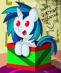 Size: 836x1000 | Tagged: safe, artist:ziemniax, dj pon-3, vinyl scratch, pony, unicorn, box, filly