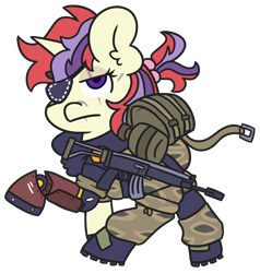 Size: 1729x1815 | Tagged: safe, artist:threetwotwo32232, moondancer, pony, unicorn, female, gun, mare, metal gear, newbie artist training grounds, simple background, solo, transparent background, venom snake, weapon