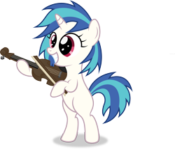 Size: 6980x5985 | Tagged: safe, artist:agamnentzar, artist:tim015, dj pon-3, vinyl scratch, pony, unicorn, absurd resolution, bipedal, blank flank, female, filly, foal, hooves, horn, simple background, smiling, solo, teeth, transparent background, vector, violin, younger