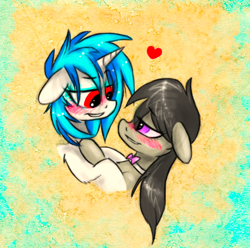 Size: 439x435 | Tagged: safe, artist:the--cloudsmasher, dj pon-3, octavia melody, vinyl scratch, earth pony, pony, female, lesbian, scratchtavia, shipping