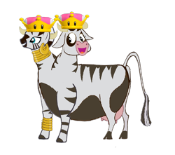 Size: 760x671 | Tagged: safe, artist:theunknowenone1, daisy jo, zecora, cow, zebra, bowsette, chubby, conjoined, fusion, jocora, multiple heads, simple background, super crown, super mario bros., transparent background, two heads, udder, wat, we have become one, zebrow