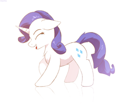 Size: 1200x1024 | Tagged: safe, artist:glazirka, rarity, pony, unicorn, chest fluff, cute, eyes closed, female, floppy ears, mare, open mouth, raised hoof, raribetes, simple background, smiling, solo, white background