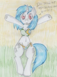 Size: 544x741 | Tagged: safe, artist:biacaty, dj pon-3, vinyl scratch, anthro, bikini, brazil, clothes, swimsuit