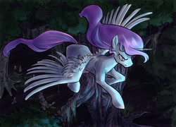 Size: 1280x923 | Tagged: safe, artist:robd2003, princess celestia, alicorn, pony, dark, forest, pink-mane celestia, solo, younger