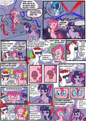 Size: 1500x2123 | Tagged: safe, artist:theuglyother, dj pon-3, pinkie pie, twilight sparkle, vinyl scratch, oc, earth pony, pony, unicorn, comic:pinkie's night out, drugs, lsd