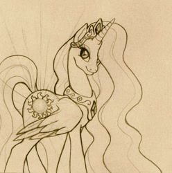 Size: 794x800 | Tagged: safe, artist:stellarina, princess celestia, alicorn, pony, female, horn, mare, sketch, solo