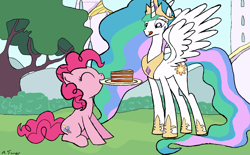 Size: 4016x2484 | Tagged: safe, artist:martin0803, pinkie pie, princess celestia, alicorn, earth pony, pony, cake, cakelestia