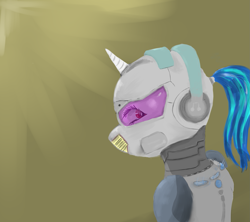 Size: 1713x1521 | Tagged: safe, artist:luminescentvomit, dj pon-3, vinyl scratch, pony, unicorn, armor, cyber, helmet, request