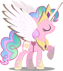 Size: 4337x4879 | Tagged: safe, artist:tensaioni, pinkie pie, princess celestia, alicorn, earth pony, pony, absurd resolution, cardboard, cardboard wings, clothes, costume, crown, eyes closed, fake alicorn, fake cutie mark, fake horn, fake wings, hoof shoes, jewelry, necklace, raised hoof, regalia, simple background, solo, transparent background, vector