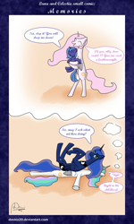 Size: 3000x5000 | Tagged: safe, artist:daviez20, princess celestia, princess luna, alicorn, pony, comic, crown, female, horn, jewelry, mare, regalia, siblings, sisters