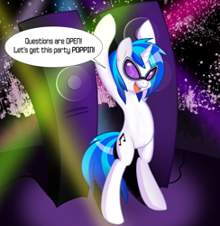 Size: 700x716 | Tagged: safe, artist:lolopan, dj pon-3, vinyl scratch, pony, ask, bipedal, dub trot, speakers, tumblr