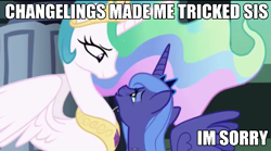 Size: 763x425 | Tagged: safe, princess celestia, princess luna, alicorn, pony, crown, female, half life full life consequences, horn, image macro, jewelry, mare, regalia, siblings, sisters