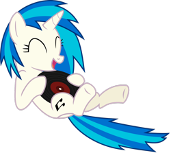 Size: 1280x1209 | Tagged: safe, dj pon-3, vinyl scratch, pony, unicorn, cutie mark, eyes closed, female, hooves, horn, lying down, mare, open mouth, record, simple background, solo, transparent background, vector