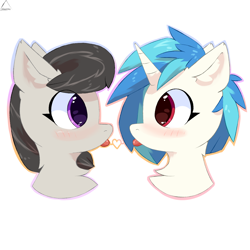 Size: 1500x1500 | Tagged: safe, artist:glazirka, dj pon-3, octavia melody, vinyl scratch, earth pony, pony, unicorn, blushing, cute, female, lesbian, mare, scratchtavia, shipping, simple background, tavibetes, tongue out, vinylbetes, white background