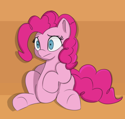 Size: 800x760 | Tagged: safe, artist:treekickerdraws, pinkie pie, earth pony, pony, :, abstract background, chubbie pie, chubby, female, mare, shrunken pupils, sitting, solo