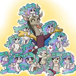 Size: 500x500 | Tagged: safe, artist:keterok, discord, princess celestia, alicorn, draconequus, pony, female, horn, male, mare