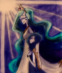 Size: 632x741 | Tagged: safe, artist:lucia-conchita, princess celestia, princess luna, humanized, skinny