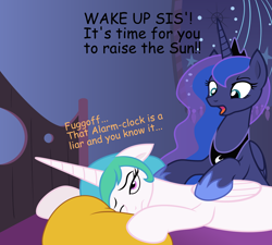 Size: 5550x5000 | Tagged: safe, artist:mamandil, princess celestia, princess luna, alicorn, pony, absurd resolution, bed, female, mare, sisters