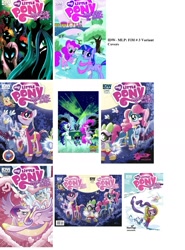 Size: 1366x1845 | Tagged: safe, idw, dj pon-3, fluttershy, pinkie pie, queen chrysalis, rarity, spike, twilight sparkle, vinyl scratch, changeling, changeling queen, dragon, earth pony, pegasus, pony, unicorn, compilation