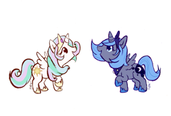 Size: 1501x1013 | Tagged: safe, artist:seriocomic, princess celestia, princess luna, alicorn, pony, simple background, woona