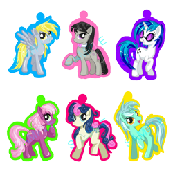 Size: 570x570 | Tagged: safe, artist:recklessantics, bon bon, cheerilee, derpy hooves, dj pon-3, lyra heartstrings, octavia melody, sweetie drops, vinyl scratch, earth pony, pegasus, pony, female, keychain, mare