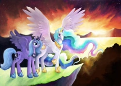 Size: 1300x919 | Tagged: safe, artist:silverene, princess celestia, princess luna, alicorn, pony, duo, duo female, female, mare, s1 luna, sisters