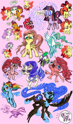 Size: 792x1336 | Tagged: safe, artist:gnewarned, apple bloom, applejack, fluttershy, nightmare moon, pinkie pie, princess celestia, rainbow dash, rarity, scootaloo, spike, sweetie belle, twilight sparkle, alicorn, dragon, earth pony, pegasus, pony, unicorn, mane seven, trippy